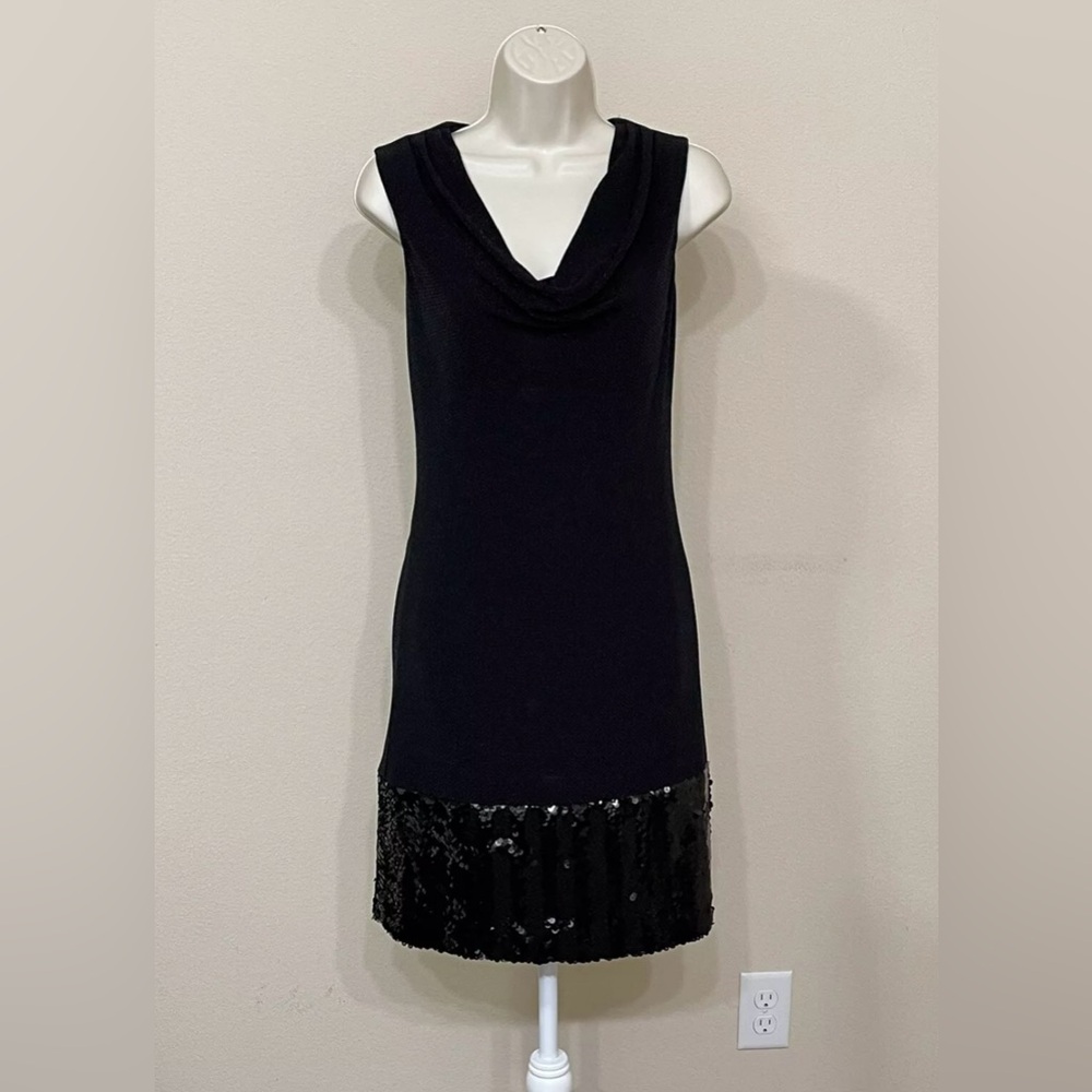 T Tahari Women’s Black Shimmer Sequin Bottom Sleeveless Cowl Neck Yoji Dress XS